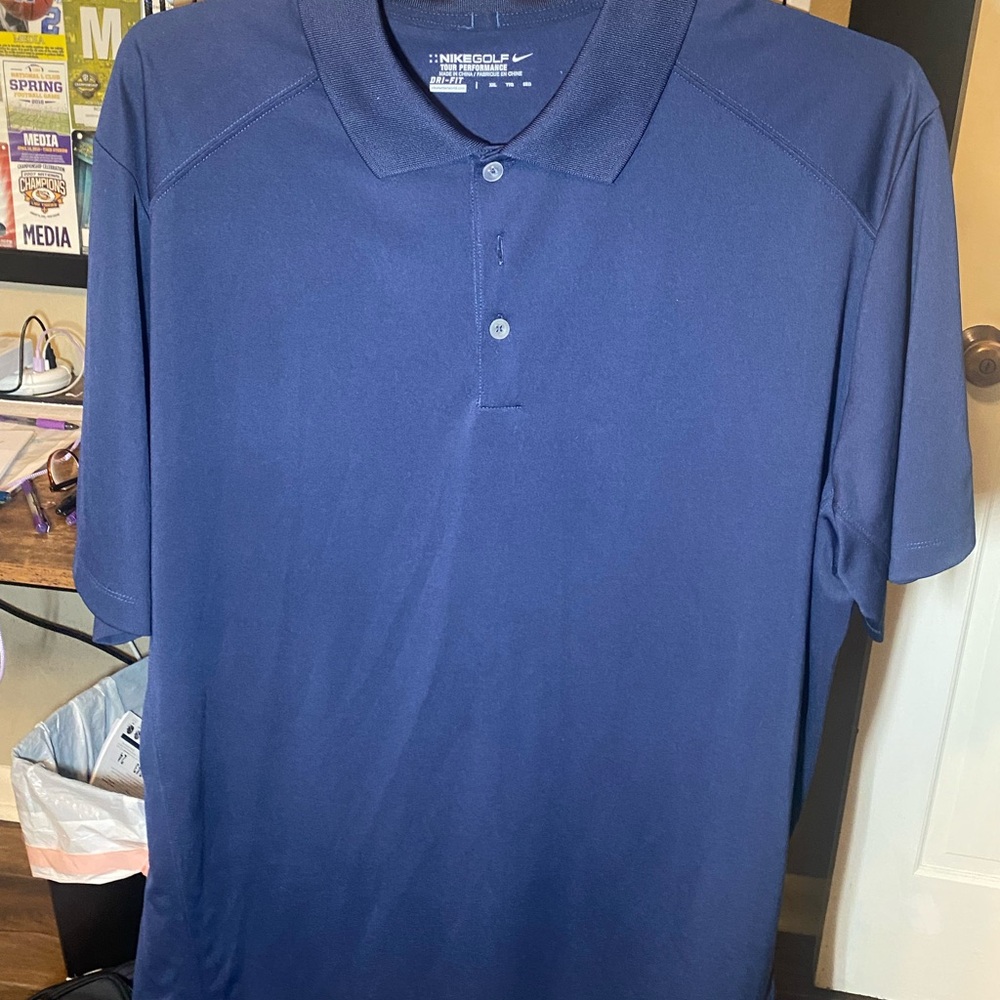Nike Dri Fit tour performance Navy golf shirt